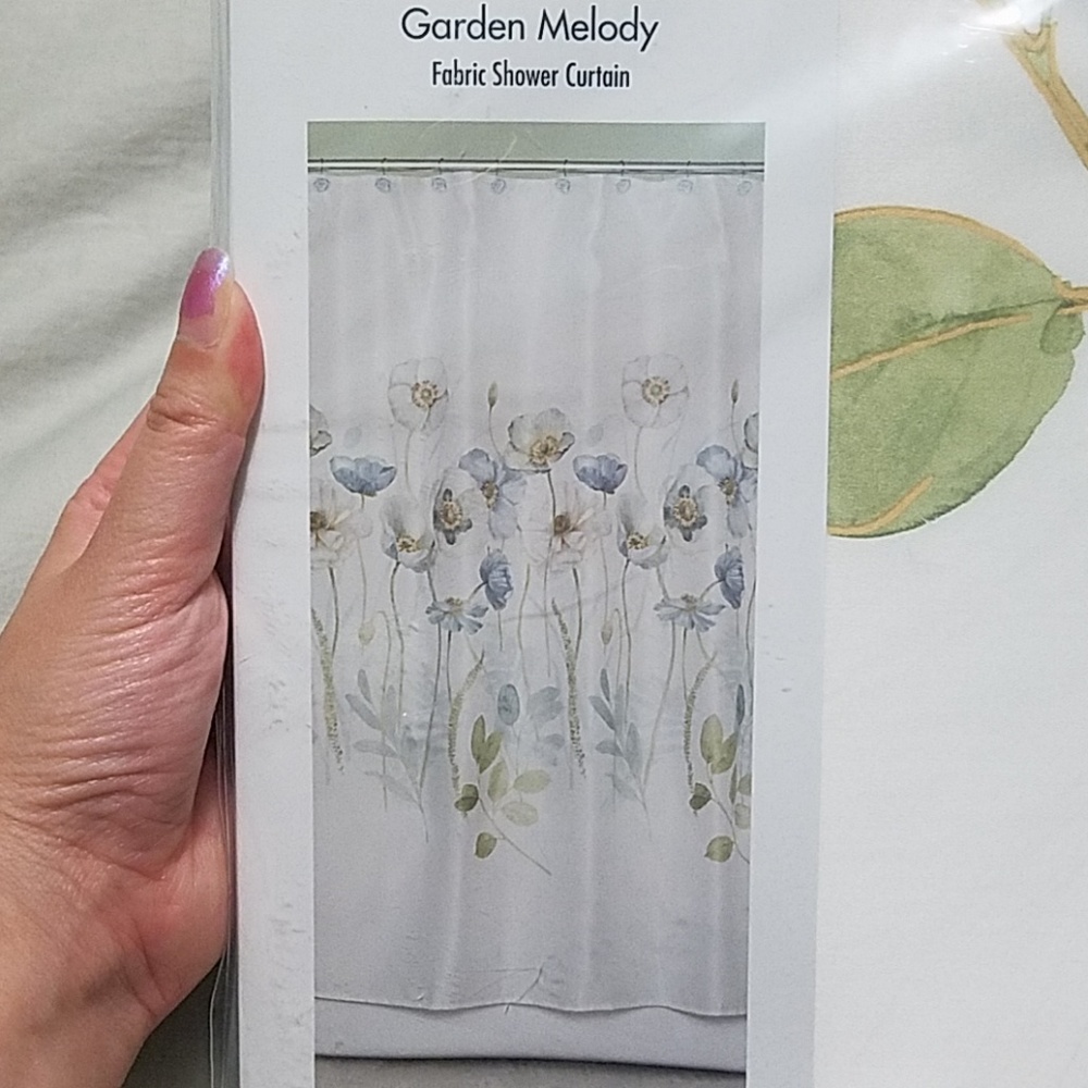 Shower curtain with blue poppies